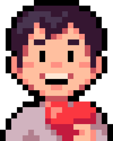 Pixel art of Koko smiling and holding a red heart